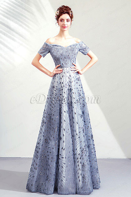 Sexy Grau aus Schulter Perlen Party Abendkleid