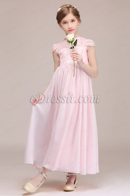 Pink Short Sleeves Flower Girl Dress