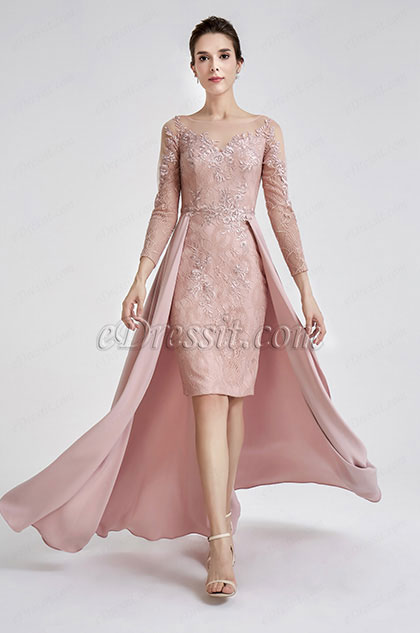 Robe de Soirée Rose en Dentelles Jupe Détachable