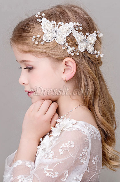 Floral Butterfly Beads Little Girl Headwear Hair Hoop