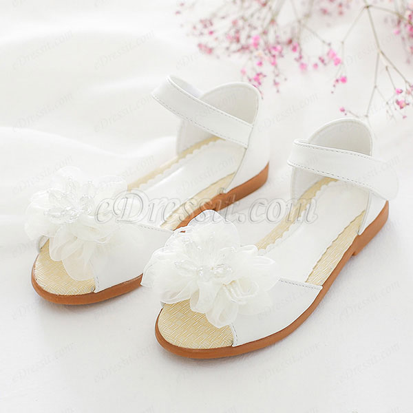 Girl's Open Toe Leather Flat Flower Sandals Shoes