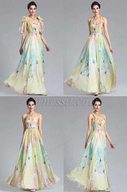 A Line Strapless Print Abendkleid Brautjungfer