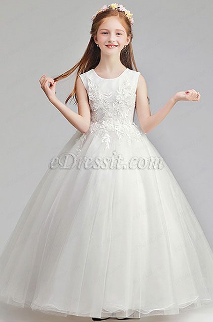 Robe de Princesse Pour Fille Blanche En Dentelles