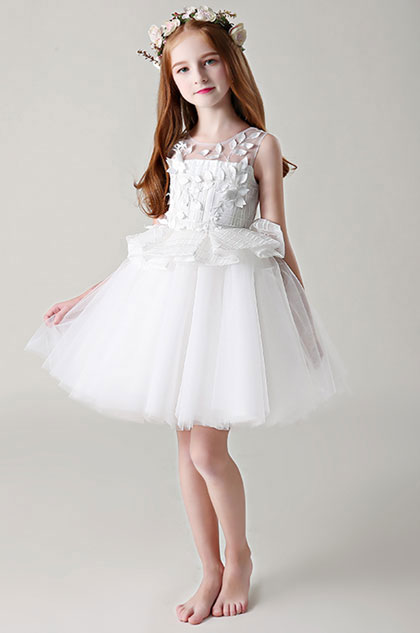 Princess White Sleeveless Wedding Flower Girl Dress