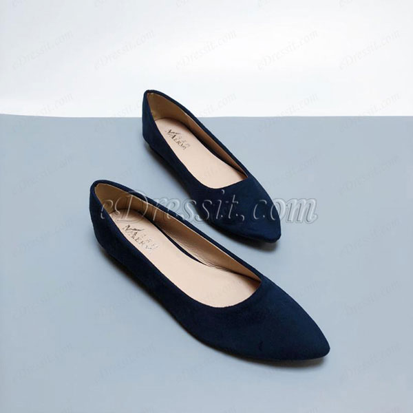 Women Suede Toe Closed Pointed Flat Shoes