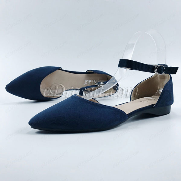 Women Suede Buckle Pointed Flat Shoes