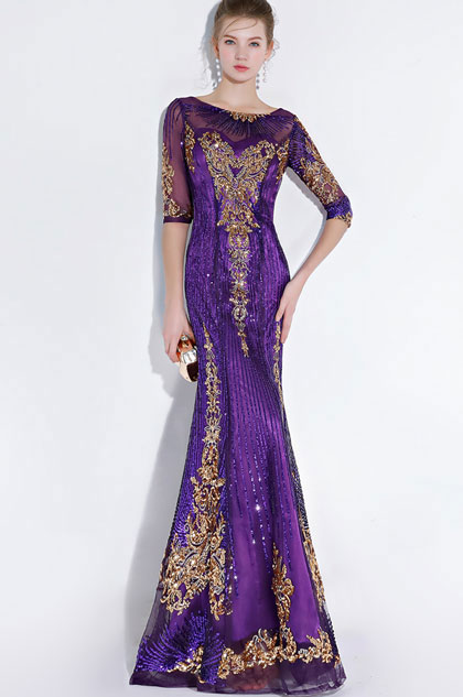 Sexy Gorgeous Purple Fully Beaded Mermaid Prom Party Gown