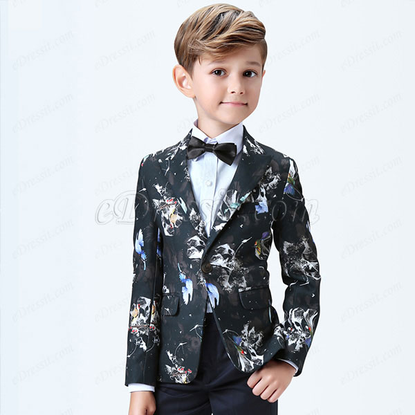 Boys Print One Button Closure Suits Tuxedo