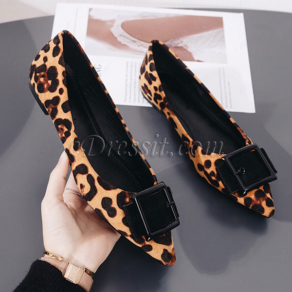 Leopard Grain Suede Toe zapatos planos en punta cerrados