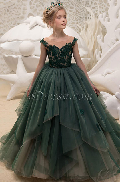 Grünes Reich Prinzessin Blumenmädchen Kleid