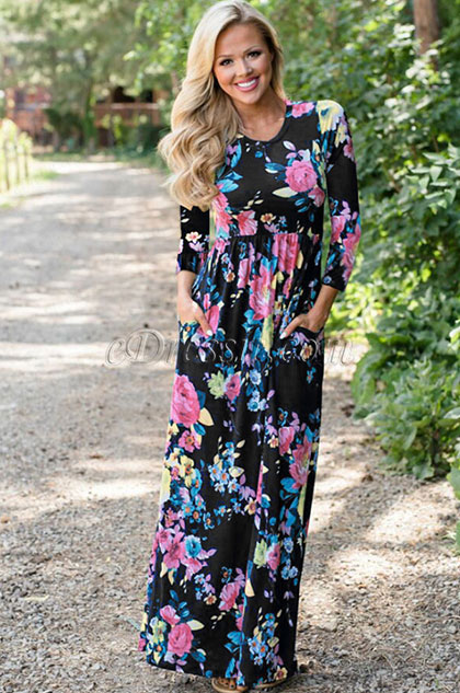 Langes gedrucktes Ferienkleid Urlaub Sommerkleid