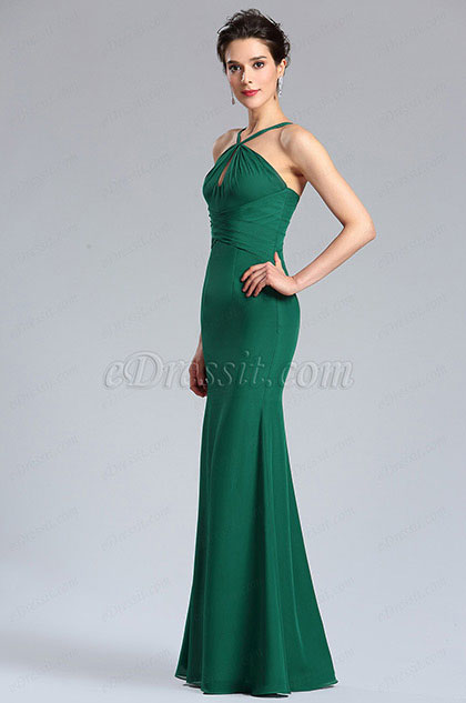 Green Halter Neck Summer Bridesmaid Ball Dress