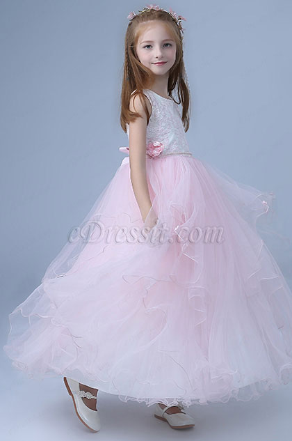 Pink Sleeveless Children Wedding Flower Girl Dress