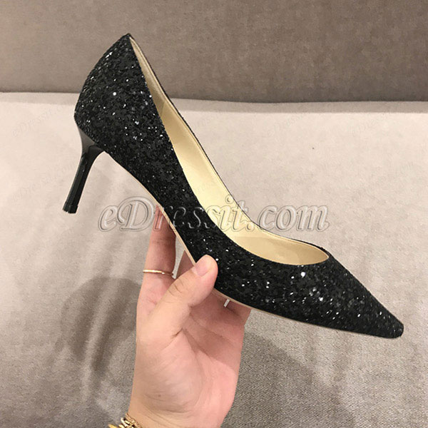 Moda lentejuelas Toe cerrado zapatos de tacones altos