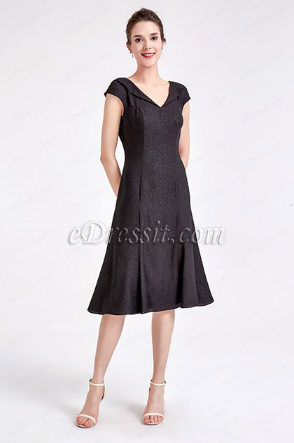 Black V-Cut Simple Party Mother of Bride Dress