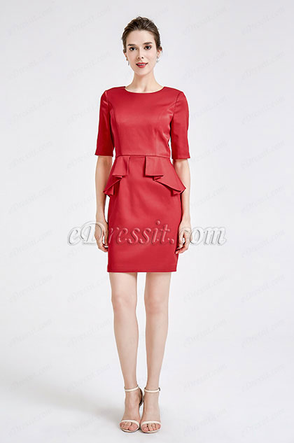 Red Half Sleeves Party Mother of the Bride Dress