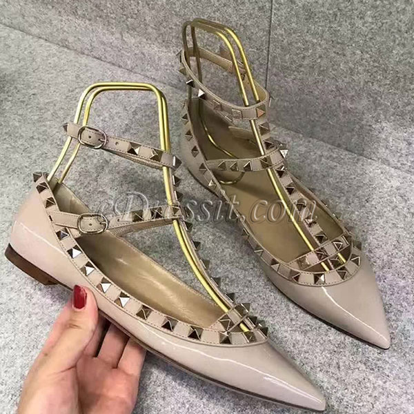 Women Caged Ballet Toe Closed Pointed Flat Shoes