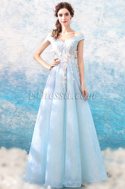 Blaue Schulterfrei Party Abendkleid Abibalkleid