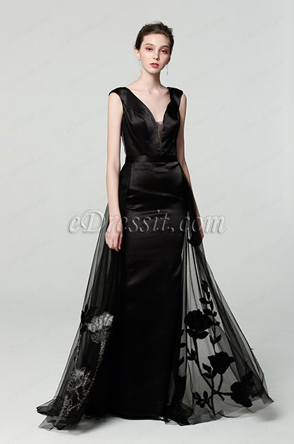 Neue schwarz Overlay PromKleid Abendkleid