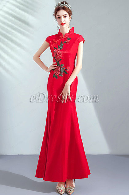 Stylish Red High Neck Cap Sleeves Ball Party Dress