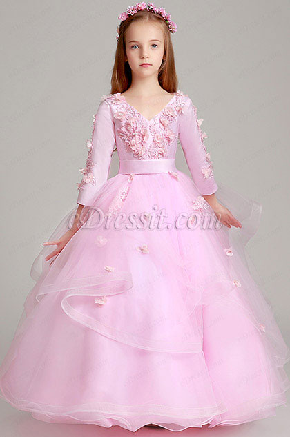 Princess Pink Children Wedding Flower Girl Dress