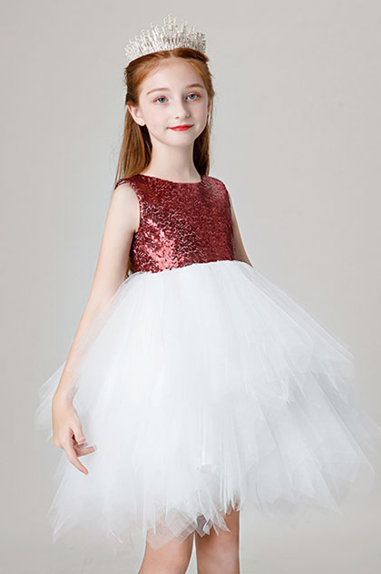 Lovely Bordeaux Sequin Wedding Flower Girl Dress