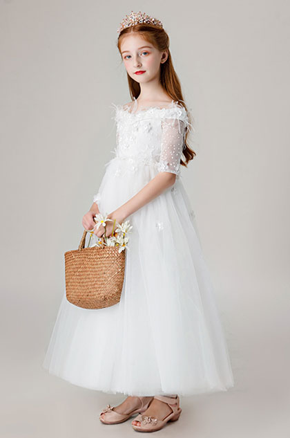 Off Shoulder Children Wedding Flower Girl Dress