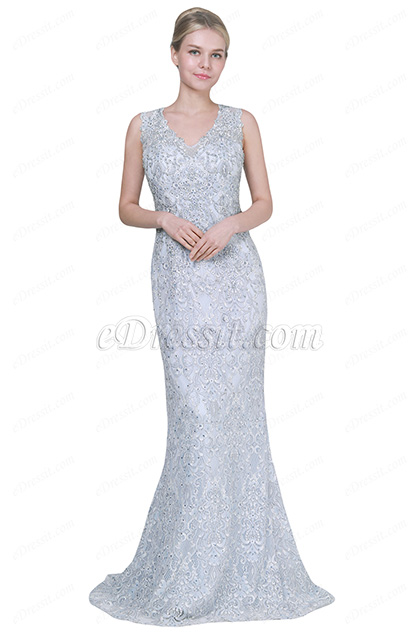 Robe de Soirée Avec Des Perles Brillants En V Col