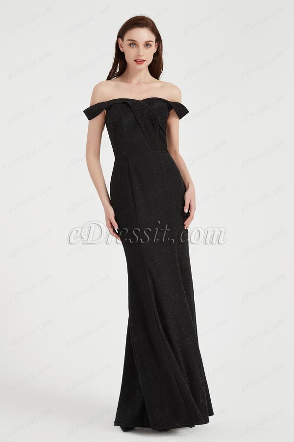 Robe de Soirée Éégante Noire à Épaules Dénudées