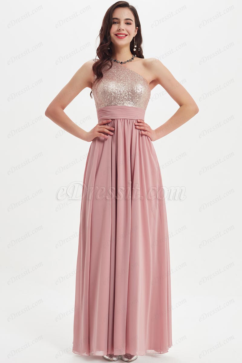 Pailletten eine Schulter Party Brautjungfernkleid
