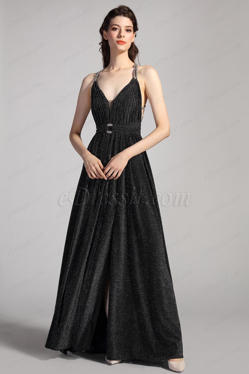 Sexy V-Cut Neckline Shiny Elegant Evening Dress (00208000) - eDressit
