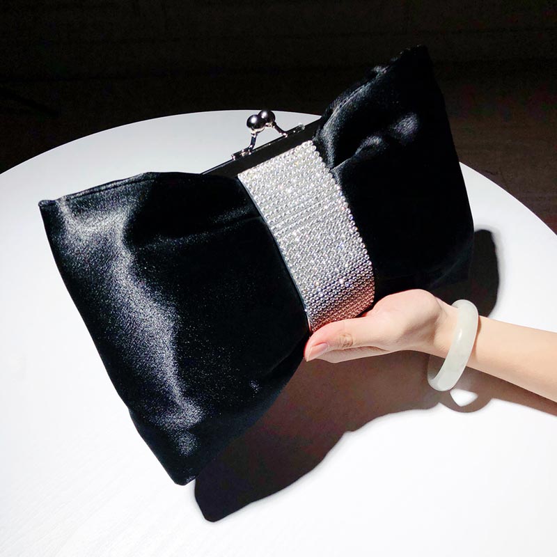 New Glossy Bow  Pearls Clutch Purse Evening Bag