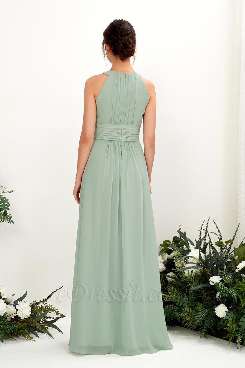 slim fit dress slacks Halter V Neck Matcha Green Long Bridesmaid Dress – Ohmollydress main image 0