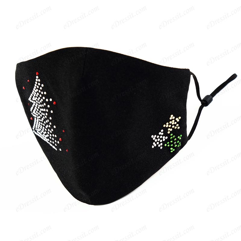 Christmas Washable Protective Black Mask with Beads