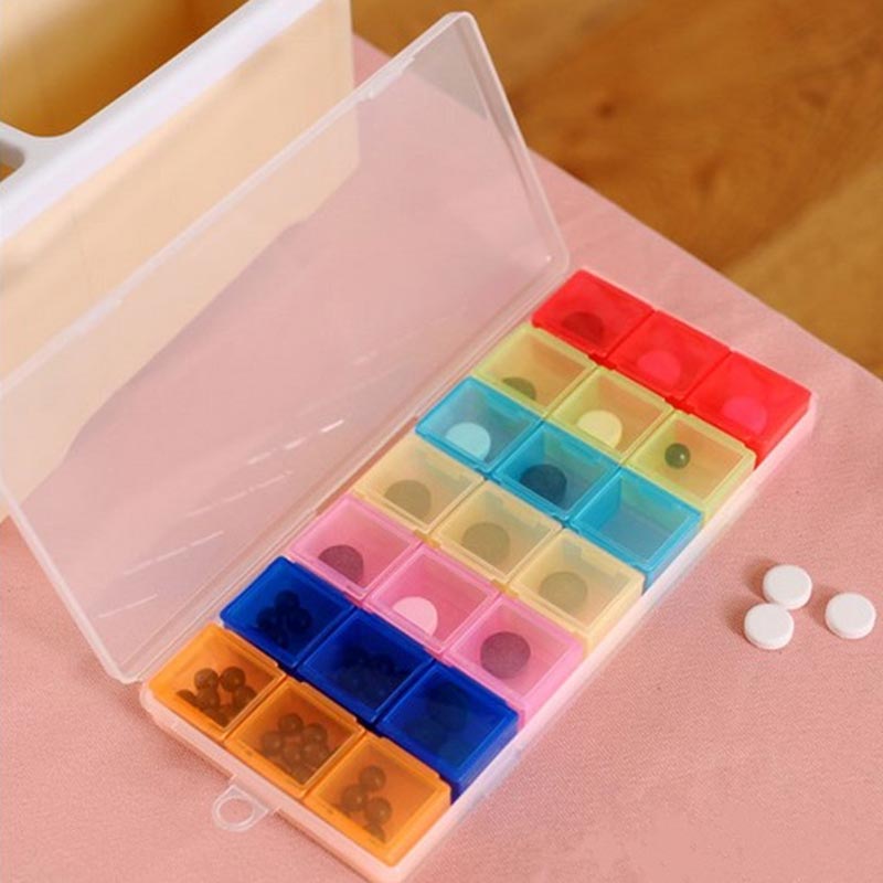 Plastic box with 21 grids with independent lid Colorful Medicine Box