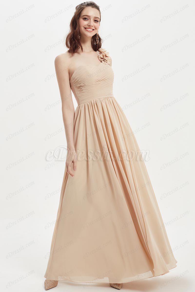 dessy bridesmaid dresses prices Cheap Champagne Sleeveless Backless Chiffon Long Bridesmaid Dresses, Q –  QueenaBridal main image 1
