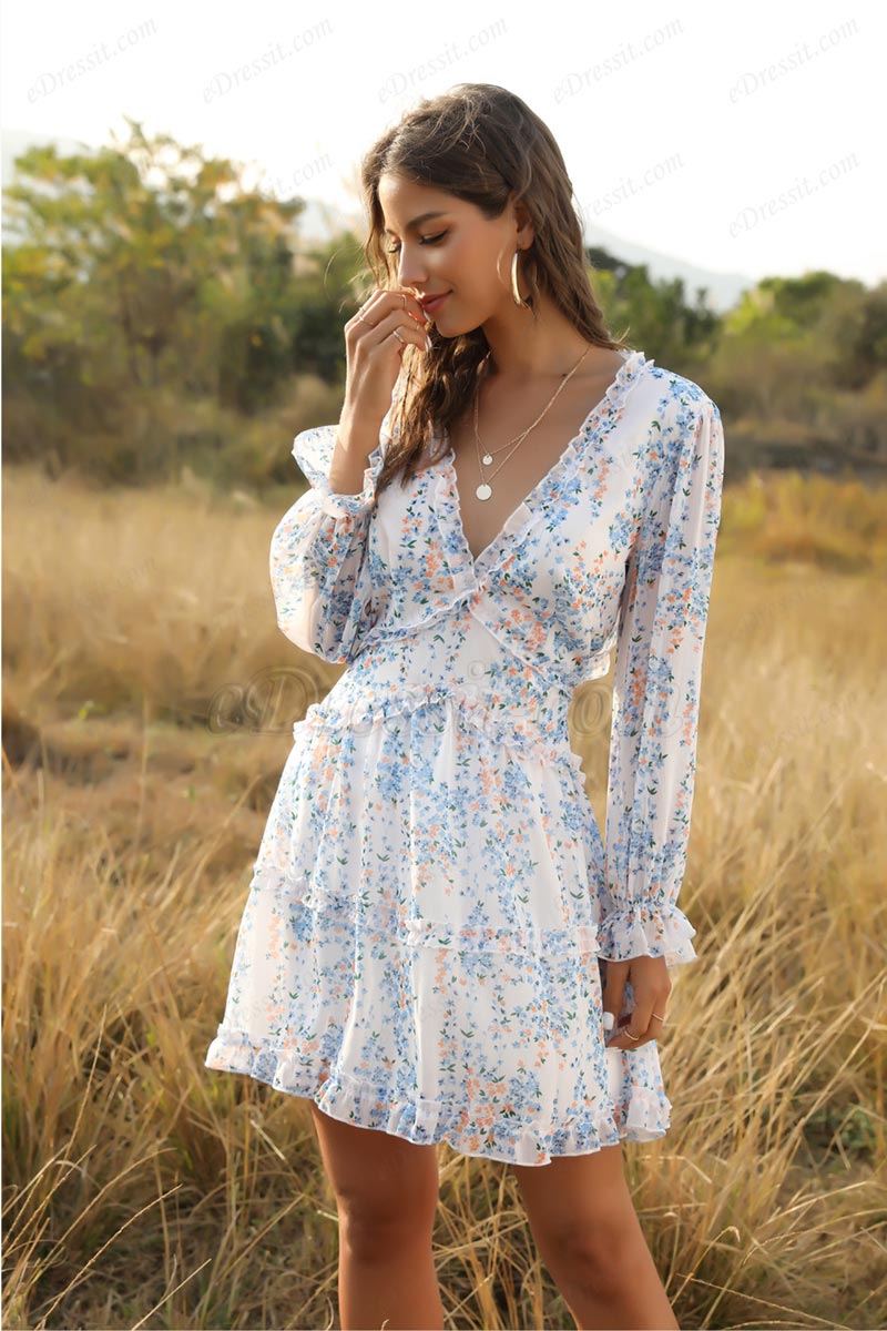 Women Comfort Mini Dress Short Floral Summer Dress