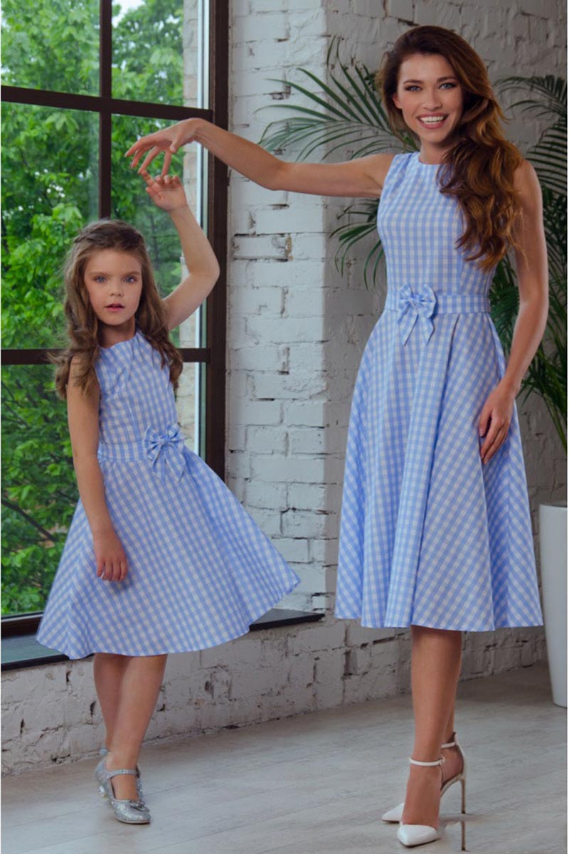 New Mommy and Me Blue and white Plaid Summer Holiday Dress (T402032