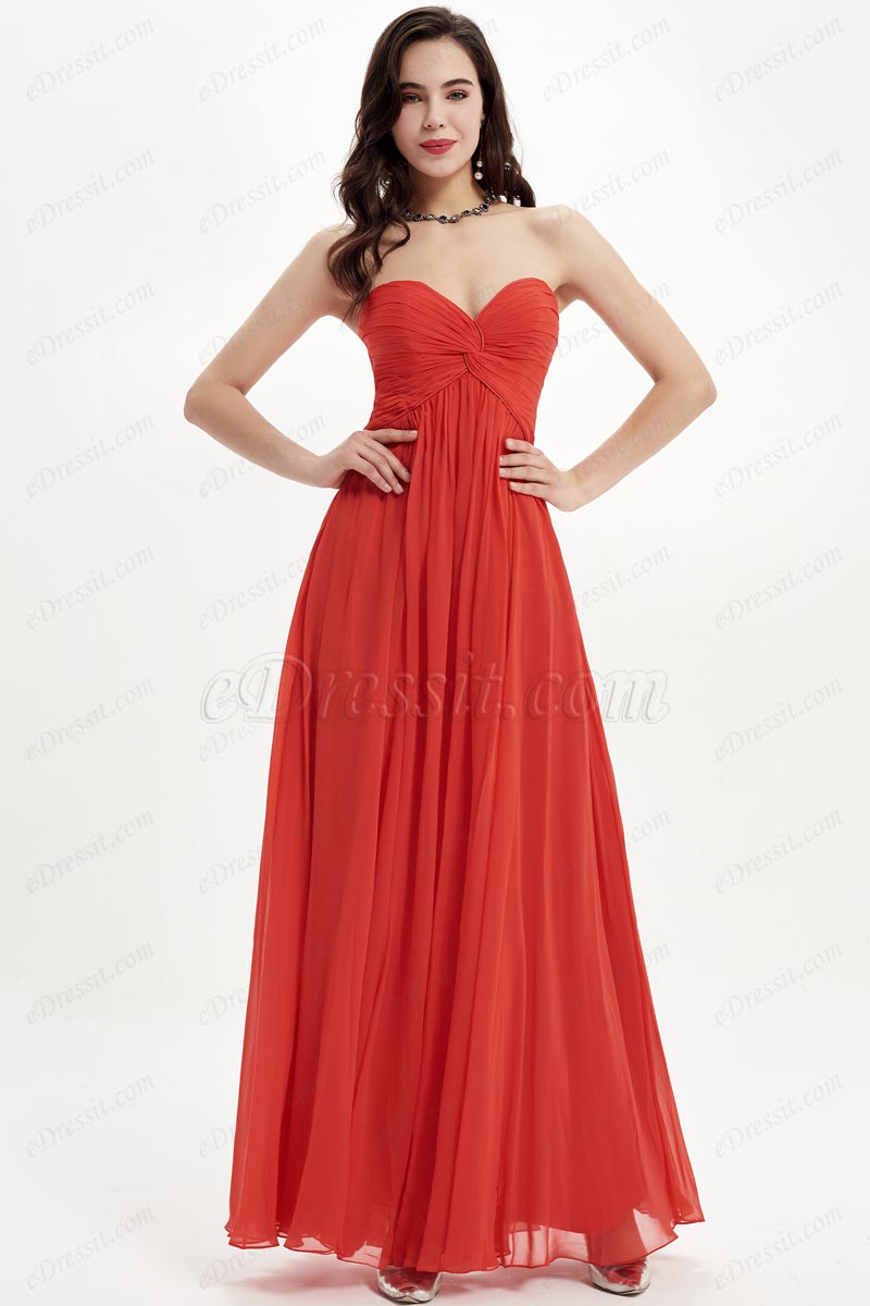 Red Strapless Sweetheart Bridesmaid Dress Evening Dress