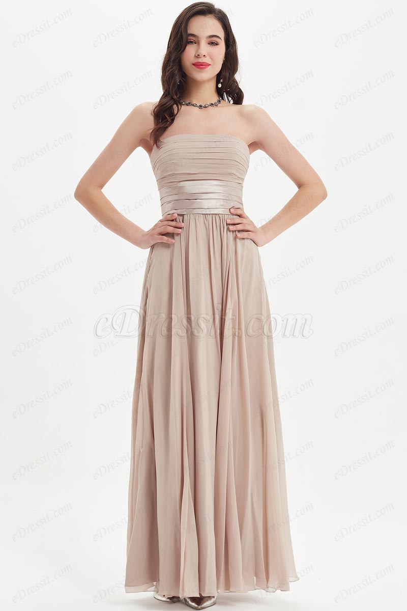 Champagne Corset Strapless Wedding Bridesmaid Dress