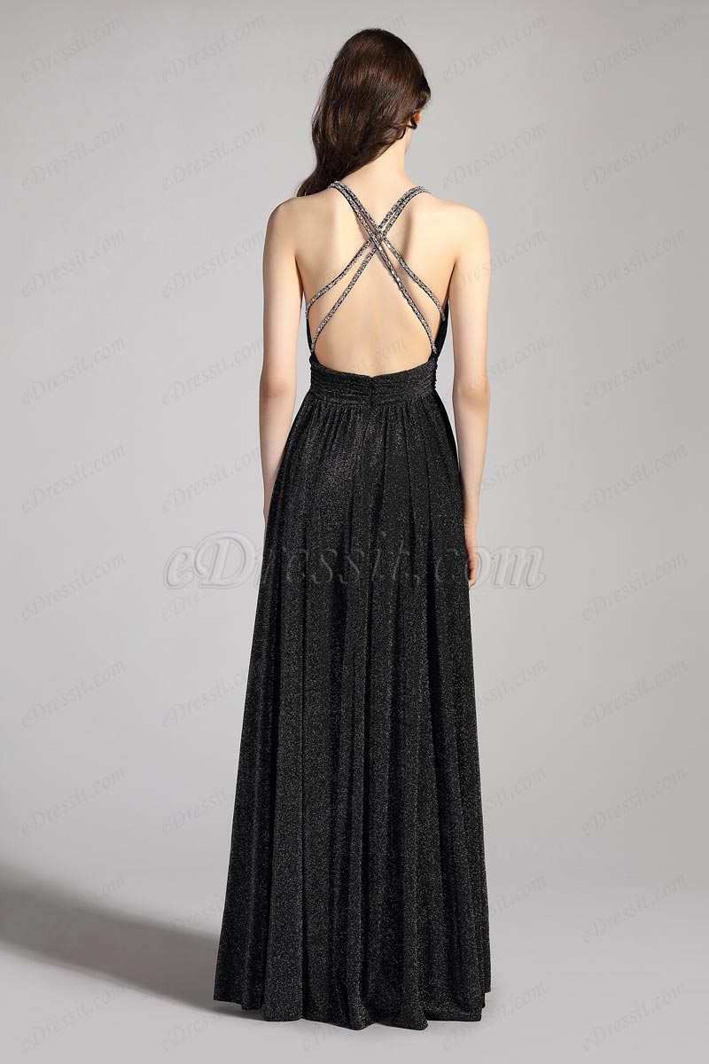 Sexy V-Cut Neckline Shiny Elegant Evening Dress (00208000) - eDressit