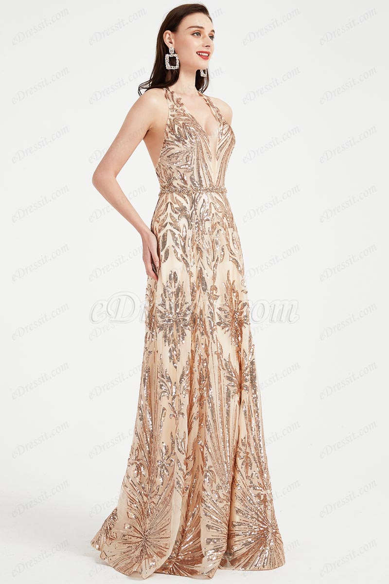 Shiny Halter Beaded Gorgeous Party Gown 