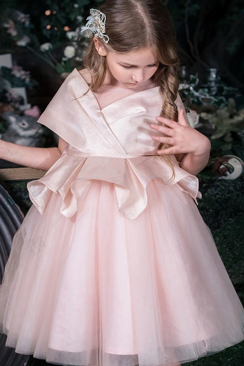 Light Pink A-line Cap Sleeve Flower Girl Dress