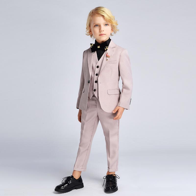 Boys Suit 1 Button Plaid Multi Check 4 Piece Suit