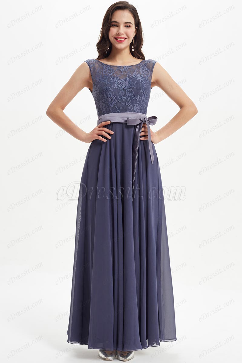 Illusion Neck Lace Appliques Party Bridesmaid Dress