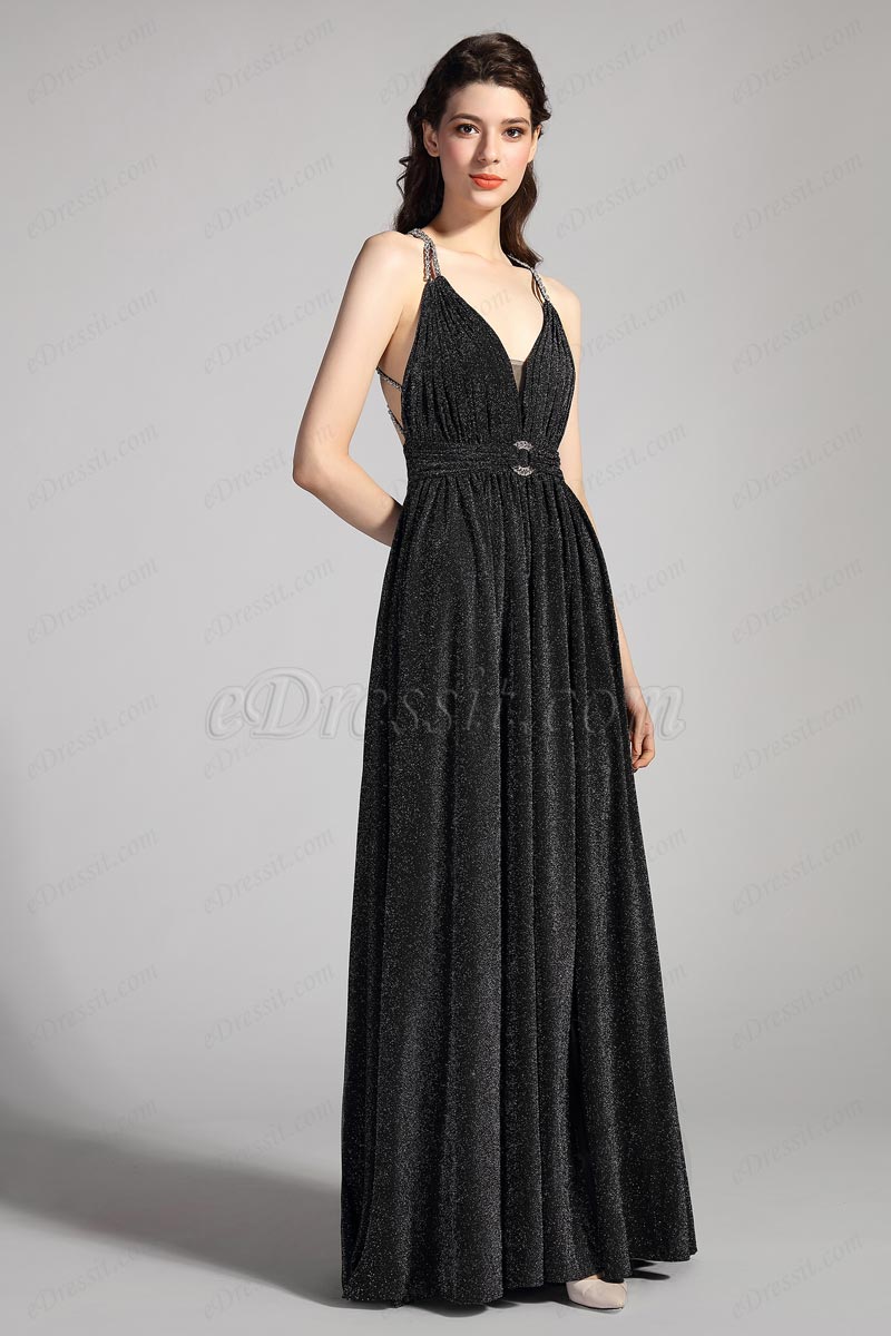 Sexy V-Cut Neckline Shiny Elegant Evening Dress (00208000) - eDressit