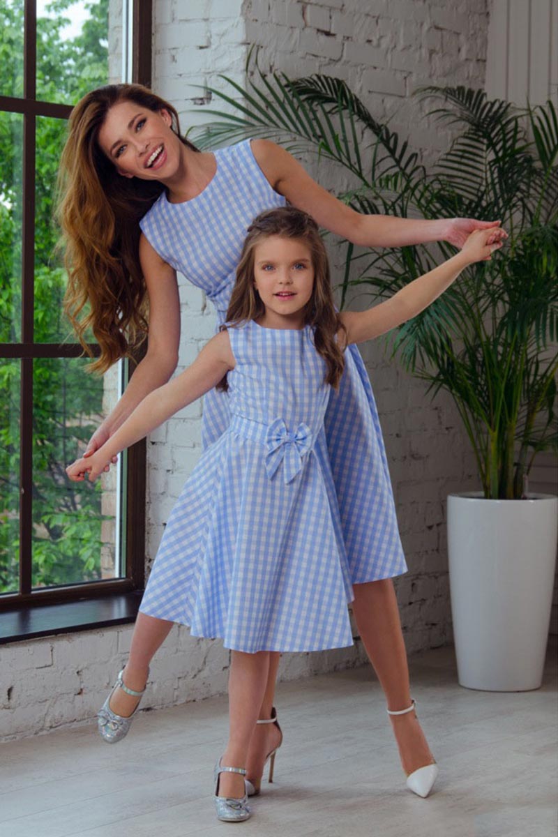 New Mommy and Me Blue and white Plaid Summer Holiday Dress