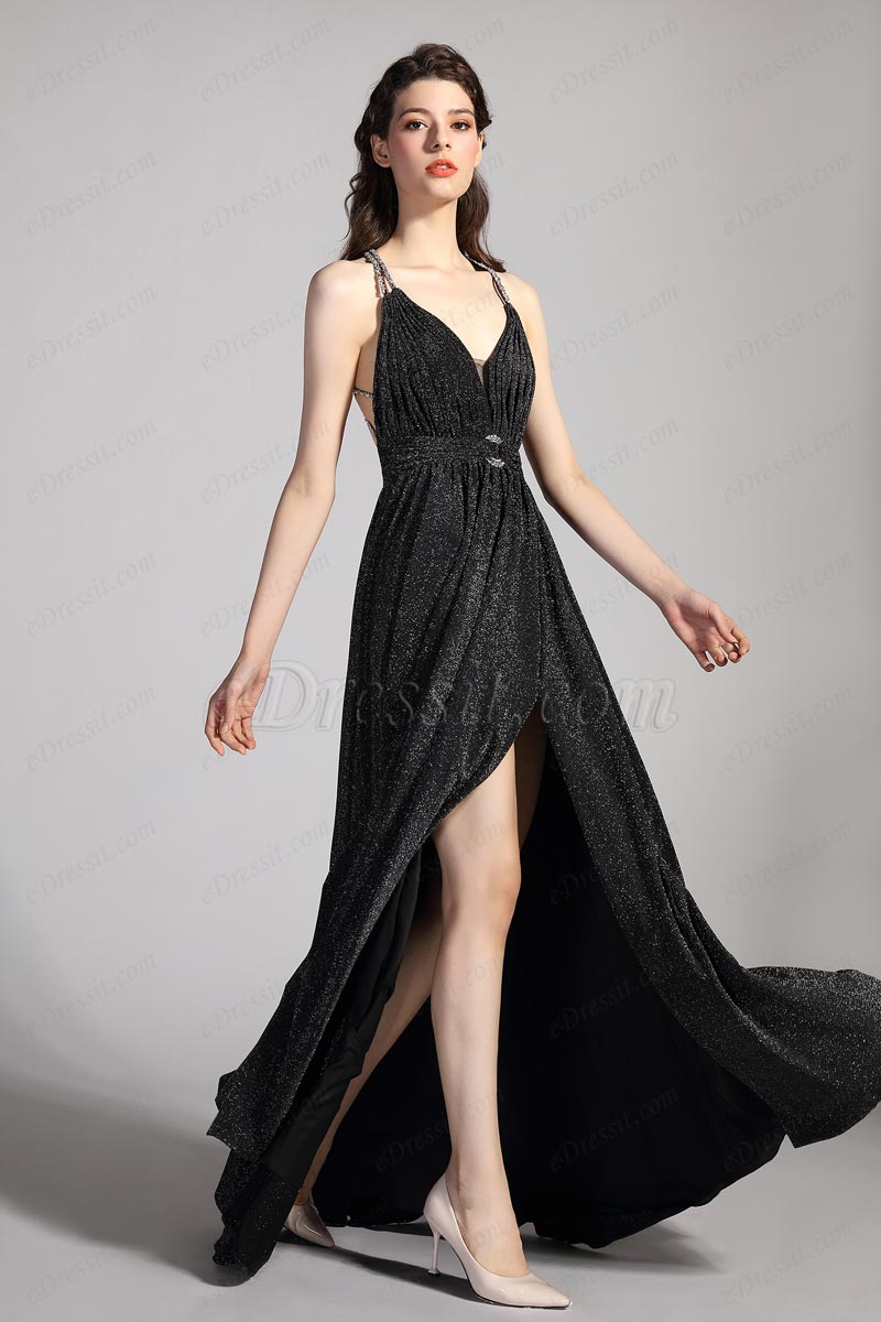 Sexy V-Cut Neckline Shiny Elegant Evening Dress (00208000) - eDressit