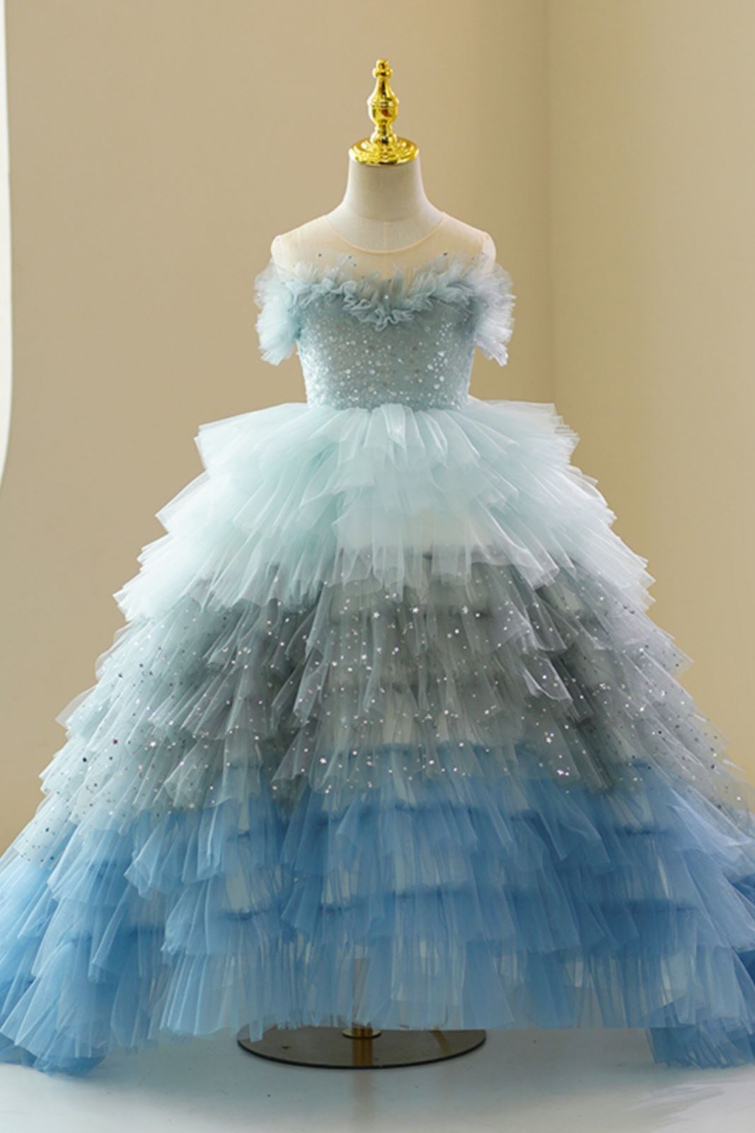 Princesa Hasta el suelo Tulle vestidos para chica de flor in Azul Polvoriento