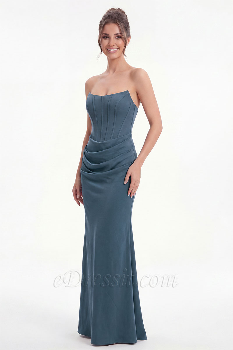 Strapless Draped Corset Long Evening Dress